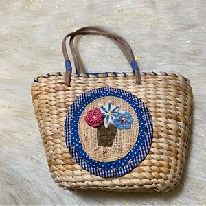 CHEROKEE Woven stitch Blue Floral 3D Embroidered detail Little Girl Basket Bag